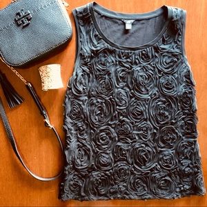 Ann Taylor Rosette Sleeveless Blouse Black SP